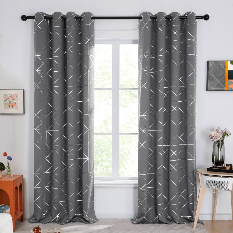 Pattern Curtain, Black Out Curtains for Bedroom Windows 2 Panel - W52 X L54 - Light Grey