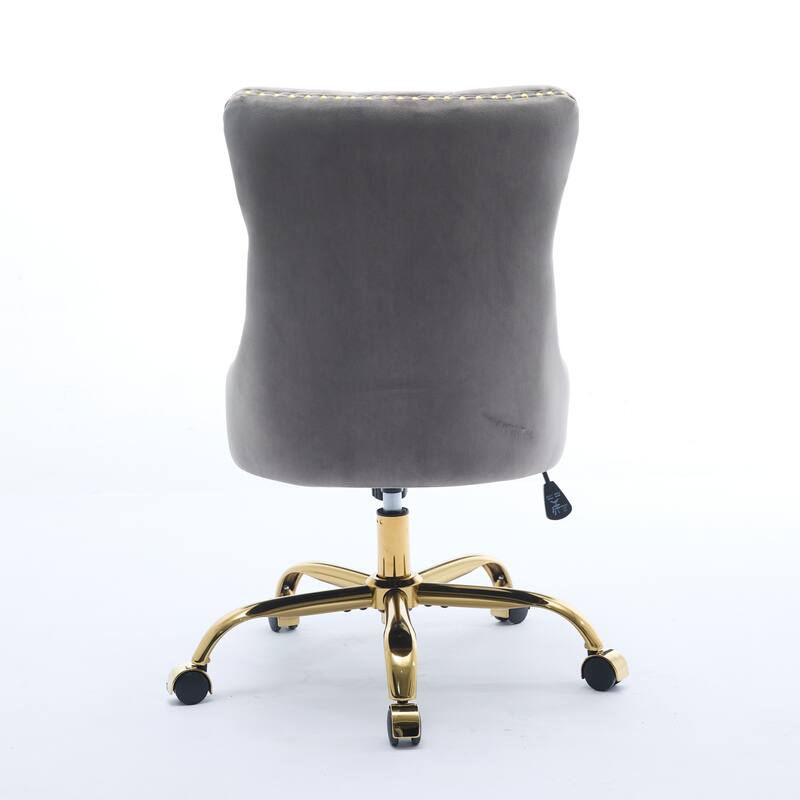 GDF Studio - Velvet Tufted Upholstered Home Office Chair with Golden Metal Base with Swivel Adjustment and Elegant Button Back
