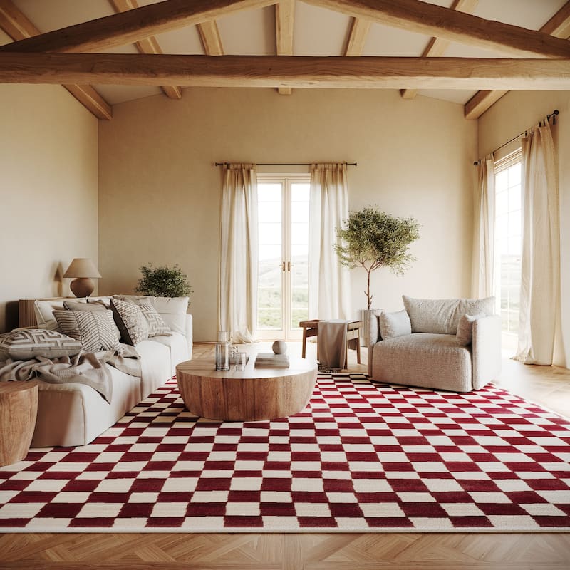 Nuloom Dominique Abstract Checkered Fringe Area Rug - 6'7" x 9'8" - Red
