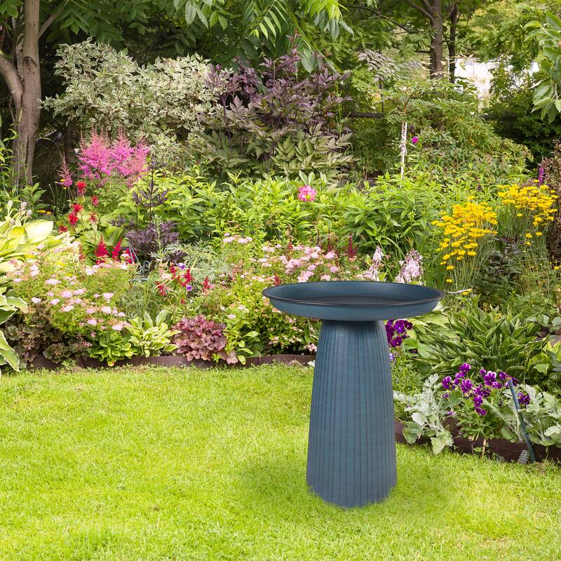 Sunnydaze Gleeful Garden Metal Outdoor Bird Bath - UV-Resistant Finish