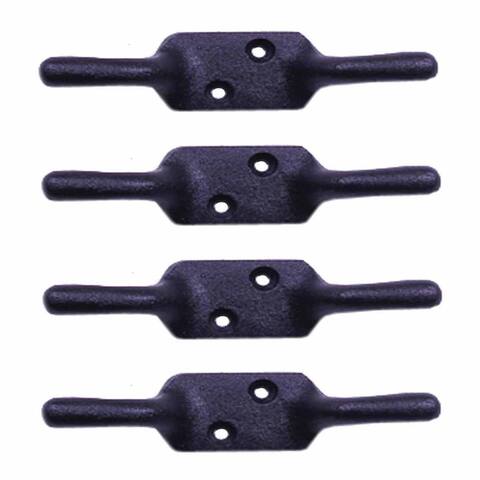 Black Wrought Iron Cleat Hooks 4" L Cord Rope Holder for Window Blinds with Screws Pack of 4 Renovators Supply