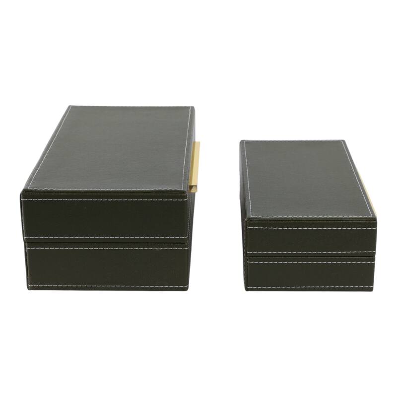 Decorative Faux Leather Organizer Box with Lid - Set of 2", 9", Brown - 12.0"