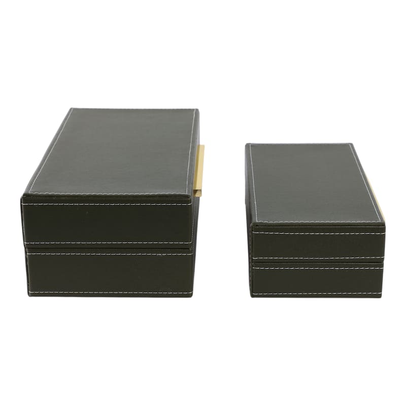 Faux Leather Organizer Box with Lid (Set of 2) - 9" Brown - 12" x 6" x 4"