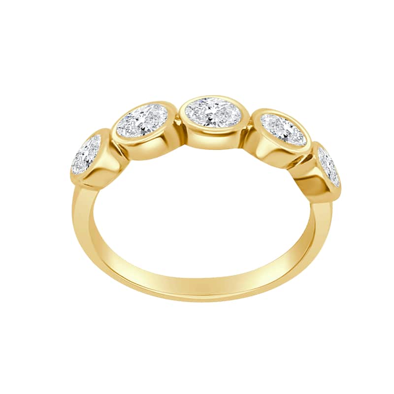 Auriya 14k Gold Lab Grown Oval Diamond Five-Stone Bezel Band 1.00 ct. tw. (F-G, VS) - 5.5 - Yellow