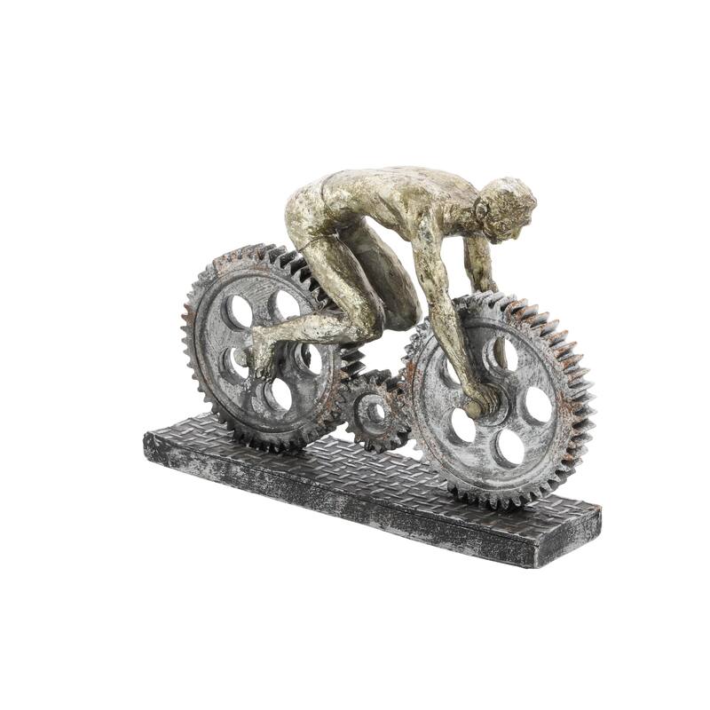 Polystone People Sculpture with Bike - Silver - Roche River Decor