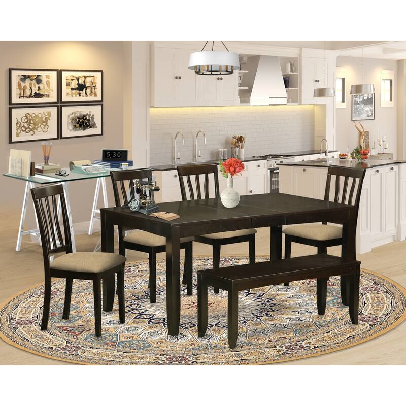 Dining Room Set 6 Piece Table with Chairs & Bench - Cappuccino Finish, 36x66 Inch