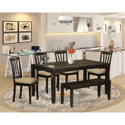 Dining Room Set 6 Piece Table with Chairs & Bench - Cappuccino Finish, 36x66 Inch
