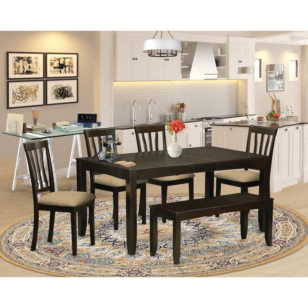 Dining Room Set 6 Piece Table with Chairs & Bench - Cappuccino Finish, 36x66 Inch