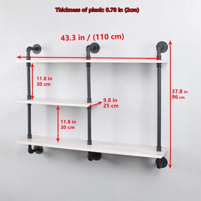 3-Tier Wall Mount Shelf - 9.8"D x 43.3"W x 37.8"H