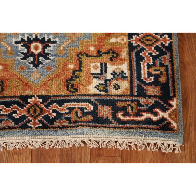 Light Blue Heriz Serapi Indian Runner Rug Handmade Wool Carpet - 2'8" x 7'10"