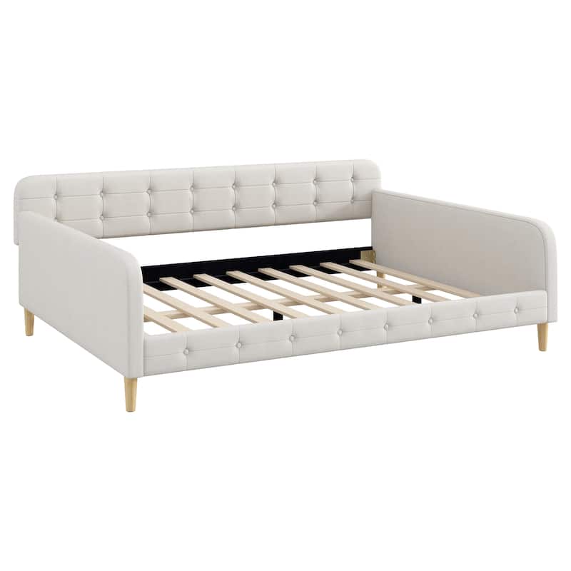 Queen Size Linen Upholstered Daybed with 4 Support Legs and Button-Tufted Design
