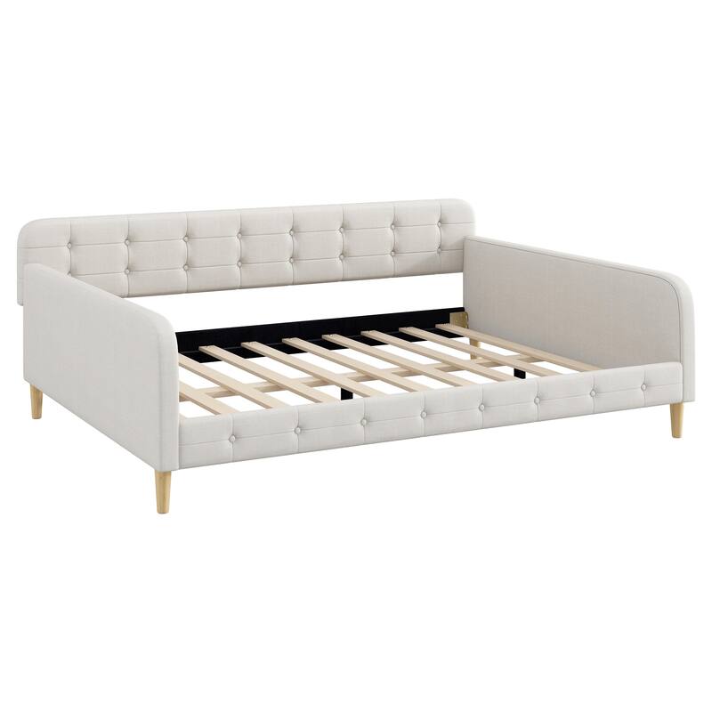 Queen Upholstered Linen Daybed with Tufted Backrest - Beige