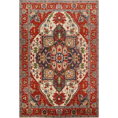Medallion Heriz Serapi Indian Large Rug Handmade Wool Carpet - 9'11" x 13'10"