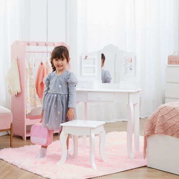 slide 2 of 13, Fantasy Fields Little Princess Anna Kids Vanity Table & Stool, White - 24.41" L x 11.81" W x 39.37" H White