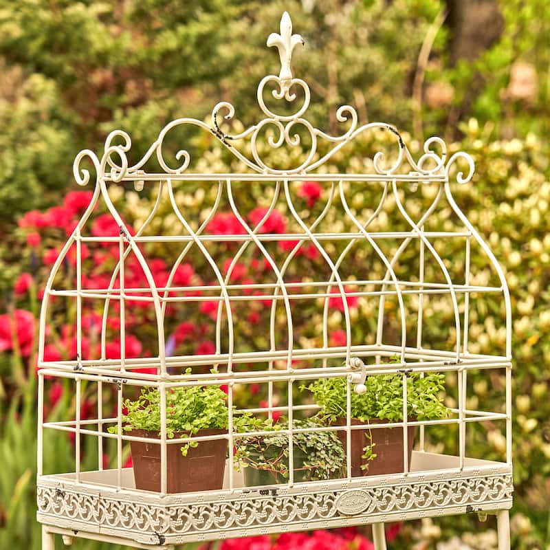 Iron Cage Plant Stand, "Paris 1968", Antique White