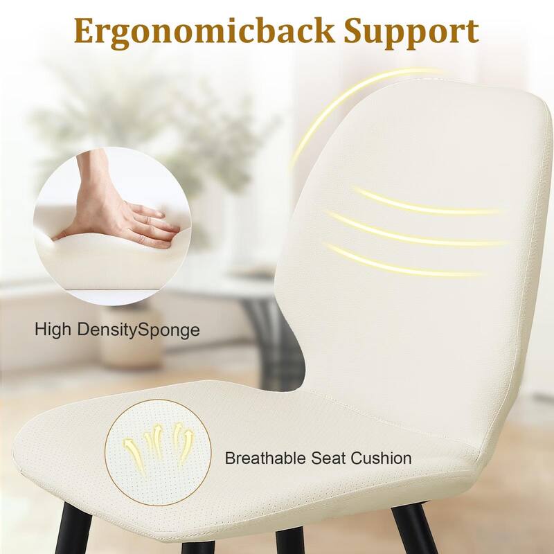 Leather Dining Chair with Metal Legs, Shell Shape Upholstered Chair Set of 4 for Kitchen, Restaurant, Living