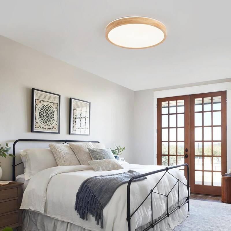 Modern Wood Grain Flush Mount Ceiling Light Milky White LED Fixture for Living Room Bedroom
