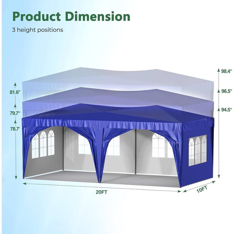 10 x 20 Pop Up Canopy Tent with 6 Sidewalls, Portable Party Canopy with 6 Weight Bag