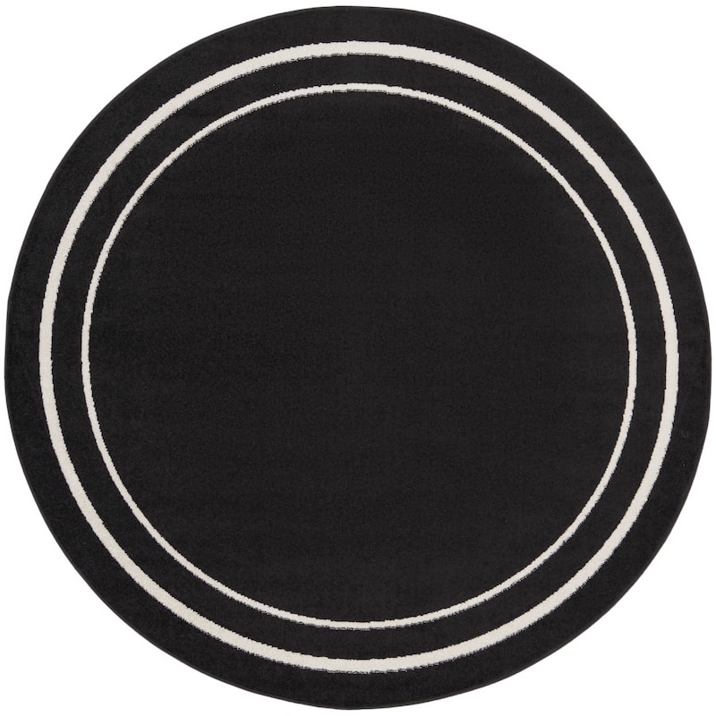 Nourison Sandy Indoor / Outdoor Solid Area Rug - 8' Round - Black/Ivory