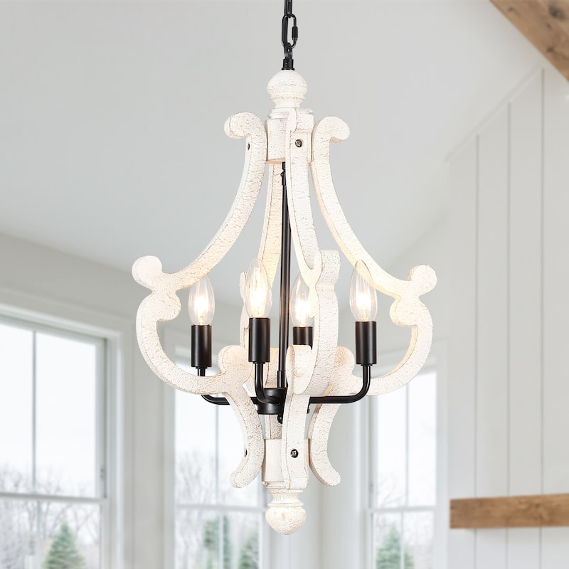 4-Light 14.56-inch Wooden Lantern Rustic Chandeliers for Entryway Hallway