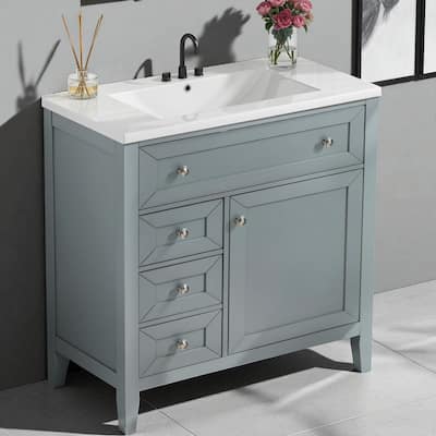Solid Wood Bathroom Vanity with Ceramic Undermount Sink, Soft-Close Drawers, Adjustable Shelf & 70kg Load Capacity