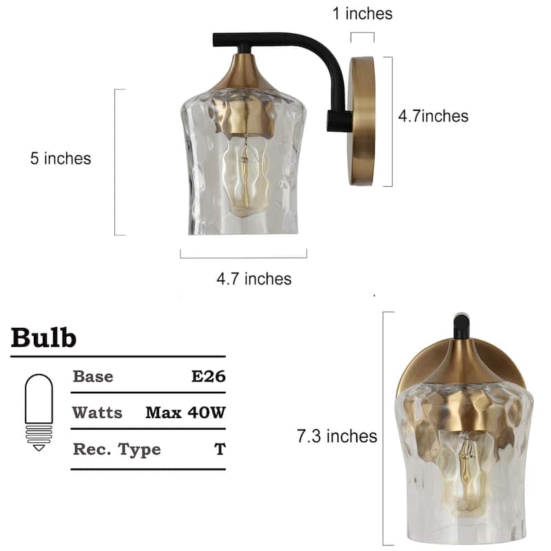 Modern 1-Light Black Gold Wall Sconce Glass Vanity Lights for Bathroom
