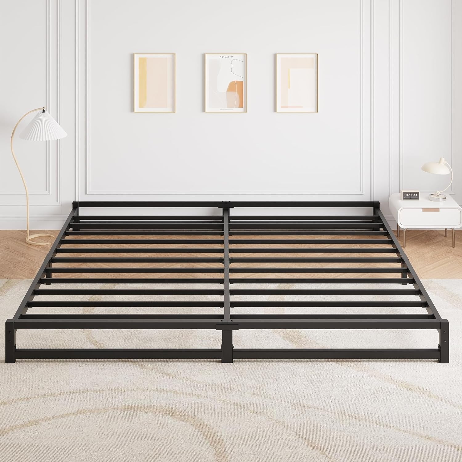 Easy Assembly Metal Platform Bed Frame with Steel Slat Support
