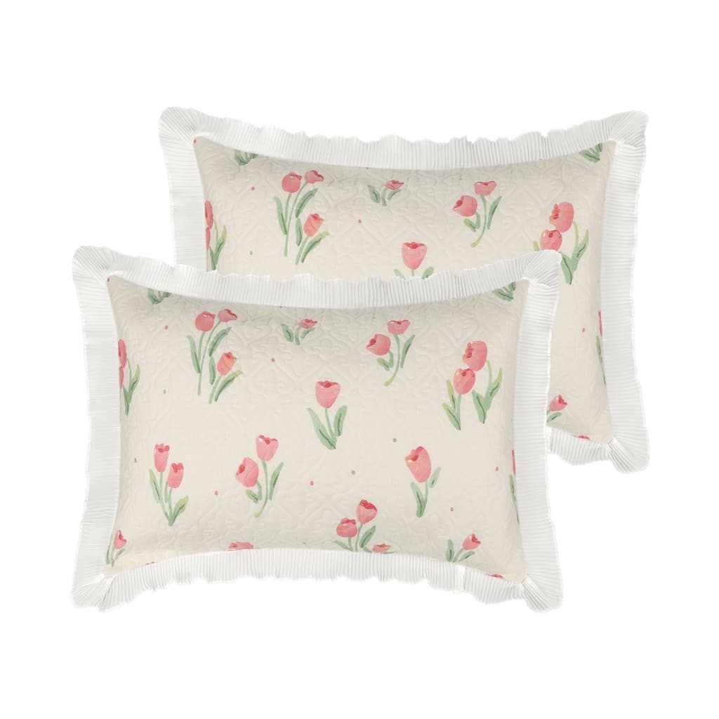Cotton Pillowcase Set of 2, Ruffle Trim Envelope Closure Pillow Covers - White