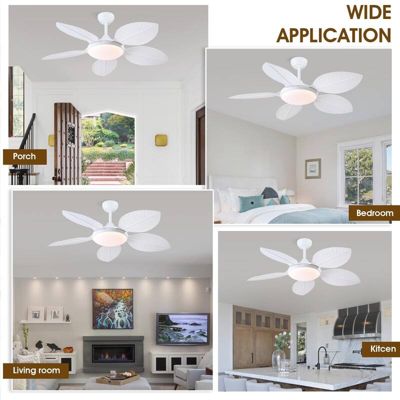 48" Downrod Ceiling Fan with Light,Palm Leaf Blades,Tropical Ceiling Fan for Living Room,Bedroom,Patio - 48 Inches