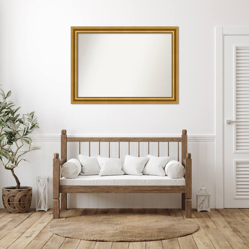 Parlor Gold Framed Non-Beveled Custom Wall Mirror, Bathroom Vanity Mirror