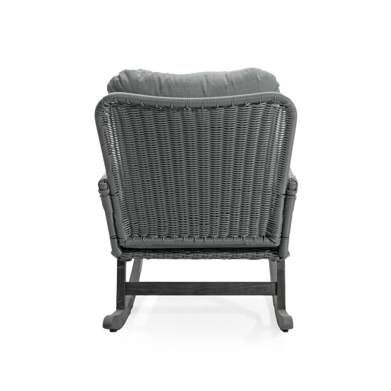 Contemporary Minimalist Gray Wicker Rocking Chair with Soft Polyester Cushions and Durable Wooden Frame, Perfect