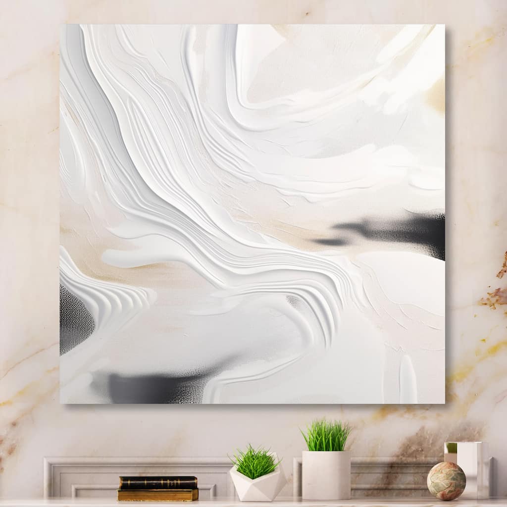 Designart "White And Gold Ripples Of Stone" Abstract Marble Metal Wall Art