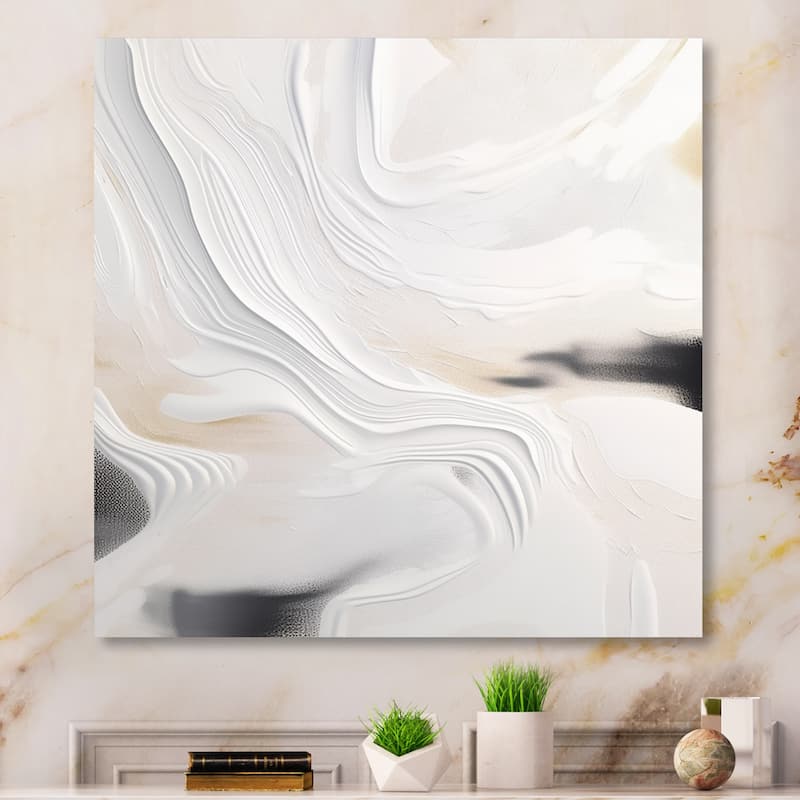 Designart "White And Gold Ripples Of Stone" Abstract Marble Metal Wall Art