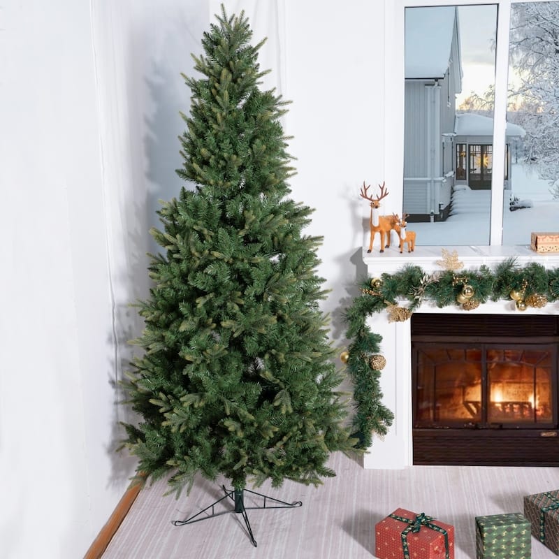 6.5/7.5/8.5FT Slim Green Artificial Christmas Tree with Metal Stand - 7.5 Foot