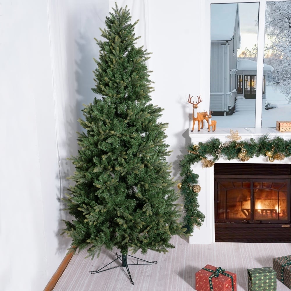 6.5/7.5/8.5FT Slim Green Artificial Christmas Tree with Metal Stand