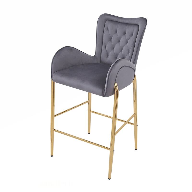 2PCS Velvet Bar Stool Arm Chairs