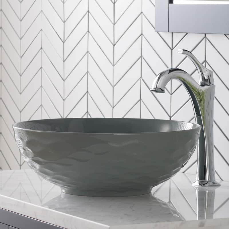 KRAUS Viva 16 1/2 inch Round Porcelain Ceramic Vessel Bathroom Sink