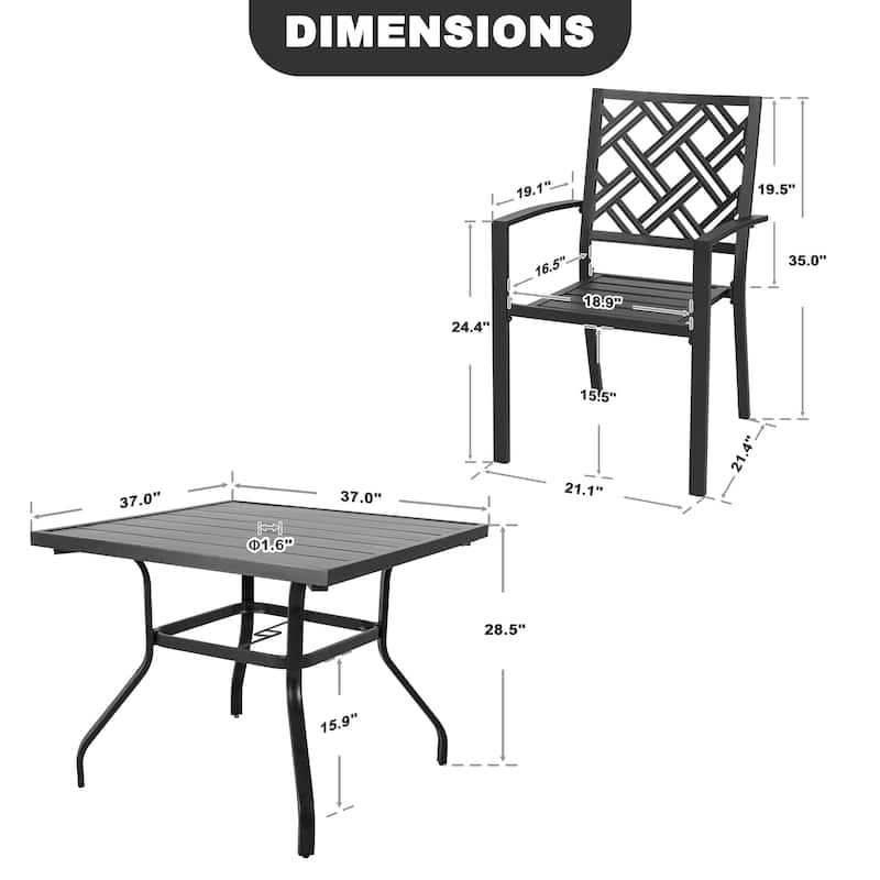 Metal Patio Dining Set with Umbrella Hole and Stackable Chairs