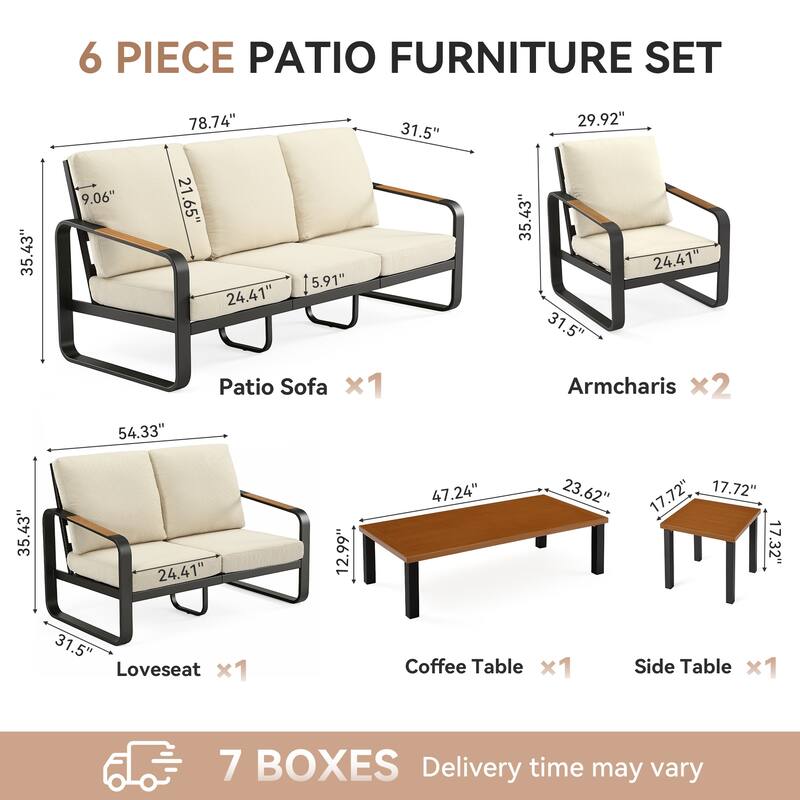 6-Piece Outdoor Patio Conversation Sofa Set with Cushions