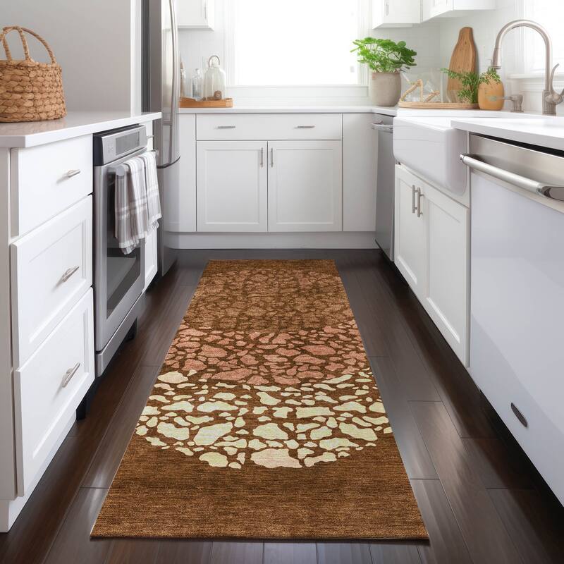 Machine Washable Indoor/ Outdoor Chantille Modern Mosaic Rug - Paprika - 2'3" x 7'6"