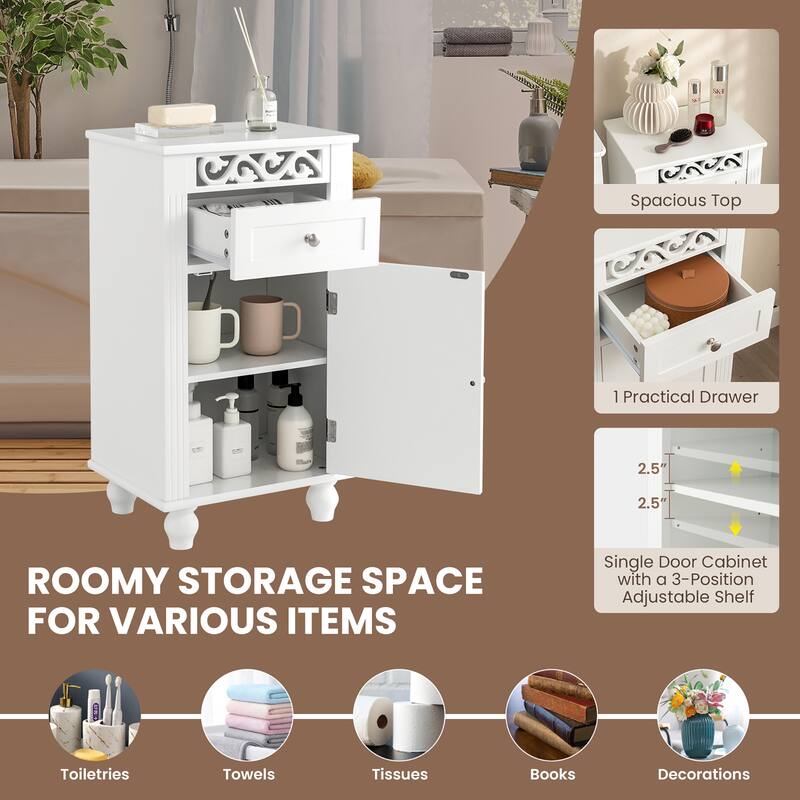 Costway Bathroom Floor Cabinet Side Storage Organizer with 1 Drawer & - See Details