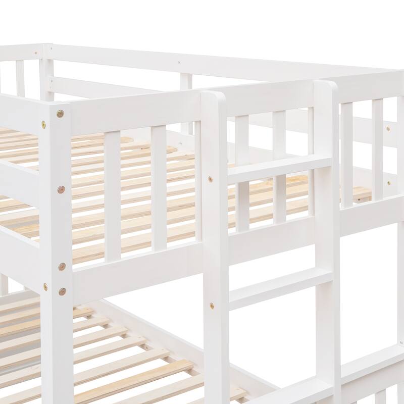 Twin-Over-Full Bunk Bed with Twin Trundle, Space-Saving Design with Drawers, White