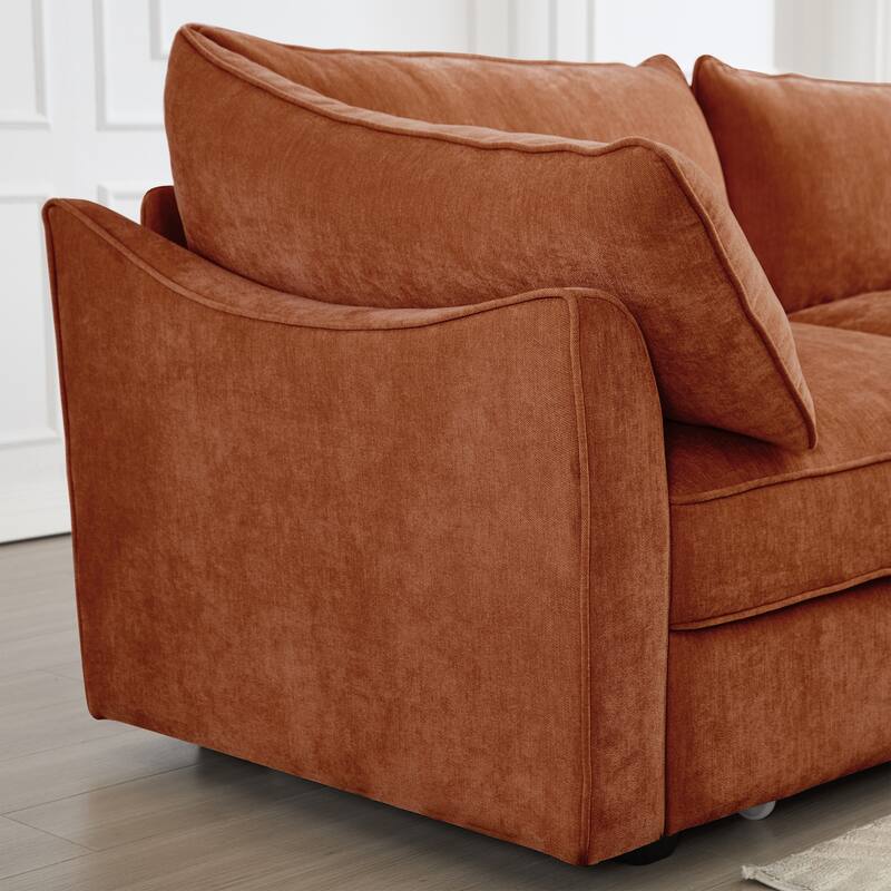 Modern Chenille Sectional Sofa Couch with Hidden Storage & 2 Ottoman