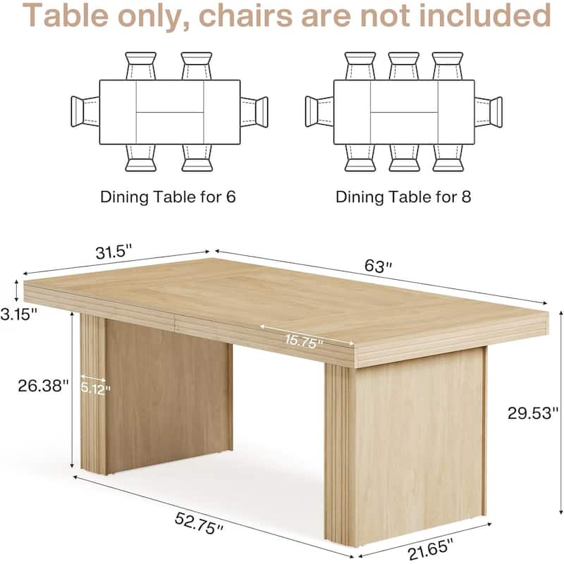 63 Inches Farmhouse Dining Table for 6, Modern Kitchen Table