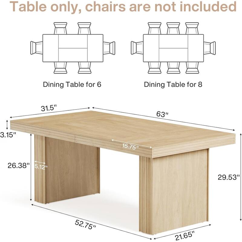 63 Inches Farmhouse Dining Table for 6, Wooden Kitchen Table