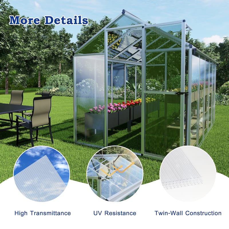 Aoodor 6-Pack Polycarbonate Panels, UV-Protected Waterproof Clear Sheets, Twin-Wall Design for Greenhouses and Gazebos