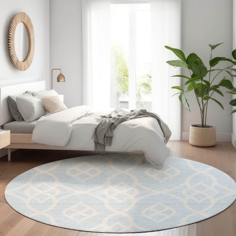 Premium Washable Super Soft Transitional Scroll Mayfield Rug - Sky - 8' x 8'