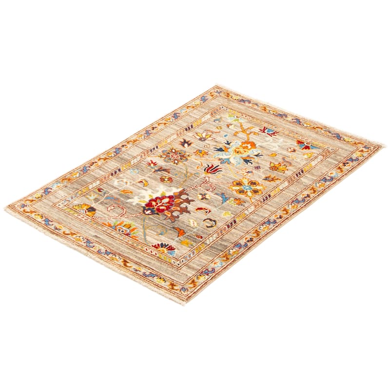 ECARPETGALLERY Hand-knotted Uzbek Ghazni Grey Wool Rug - 2'8 x 3'11
