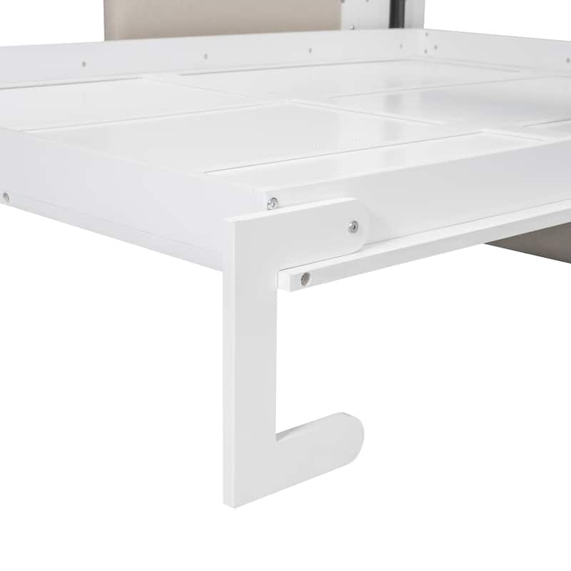 White Queen Size Multifunctional Murphy Bed with Cushion and Storage