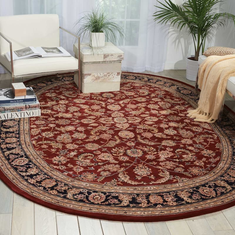 Nourison Hand-tufted Persian Floral Wool and Silk Burgundy Area Rug - 7'6" x 9'6" - Runner/Oval